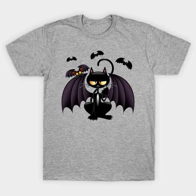 Cat Bat Weird Grumpy Halloween Character T-Shirt by BluedarkArt